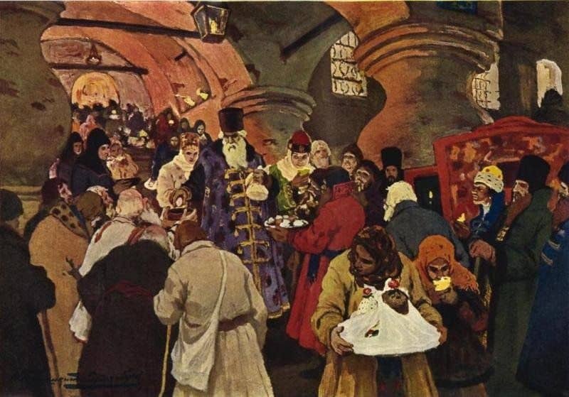 И. С. Горюшкин-Сорокопудов. Раздача милостыни в Святой день в старой Руси. 1900-е гг.